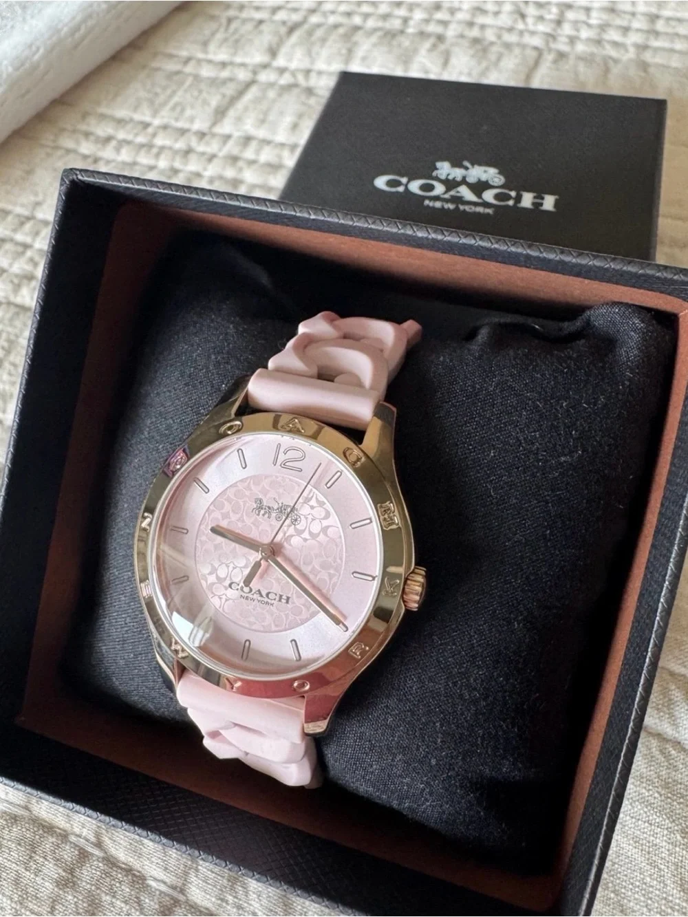 Coach Pink Dial Gold-Tone Case Women's Watch with Pink Silicone Strap